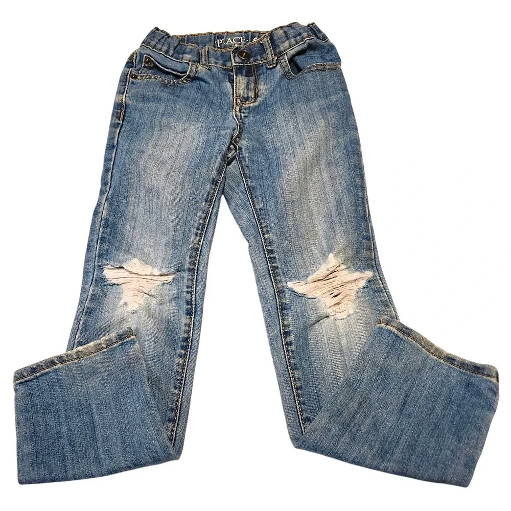 The Children's Place Girls Thrashed Distressed Skinny Jeans Size 7